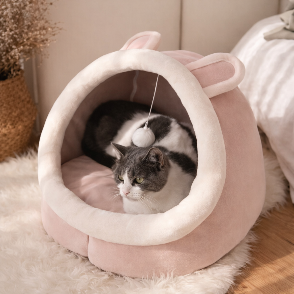 Calming Cat Cave Bed – Winter Cosy Hideaway