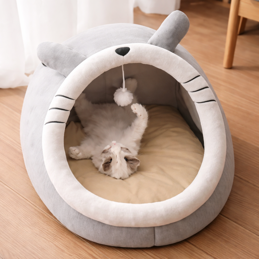 Calming Cat Cave Bed – Winter Cosy Hideaway