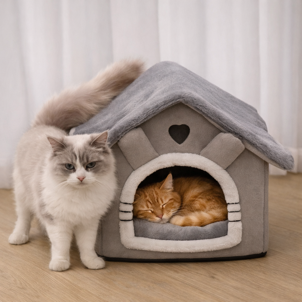 Foldable Cat House Bed – Removable & Washable Indoor Pet Kennel with Cozy Ears