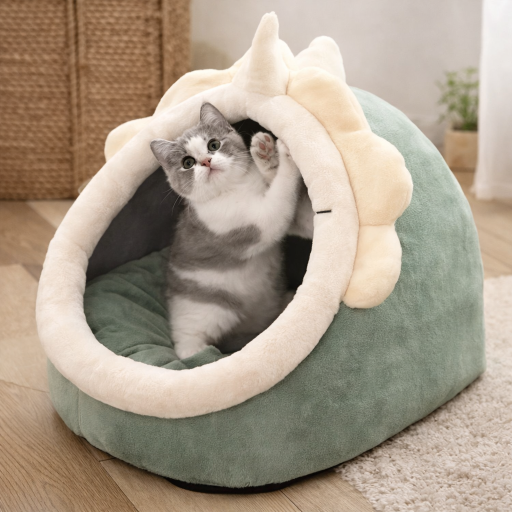 Calming Cat Cave Bed – Winter Cosy Hideaway