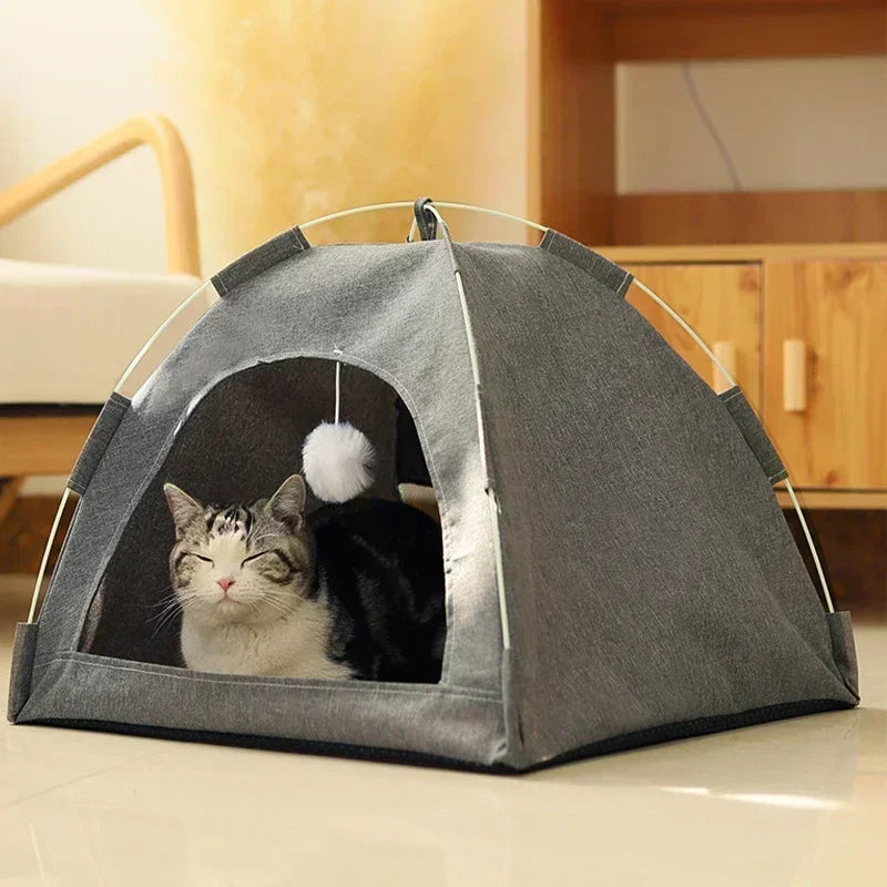 Canvas Cat Tent Bed – Cozy, Breathable & Removable Cushion Hideout