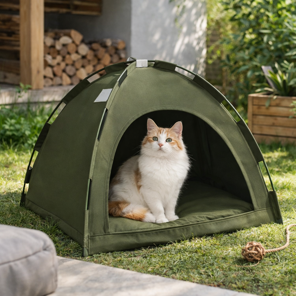 Canvas Cat Tent Bed – Cozy, Breathable & Removable Cushion Hideout