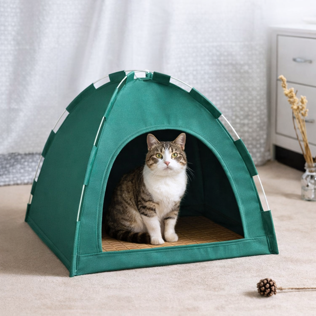Canvas Cat Tent Bed – Cozy, Breathable & Removable Cushion Hideout