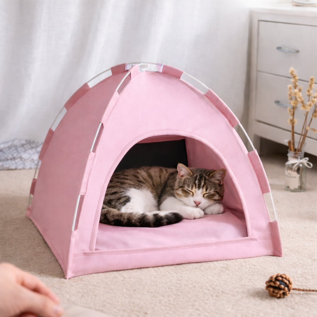 Canvas Cat Tent Bed – Cozy, Breathable & Removable Cushion Hideout