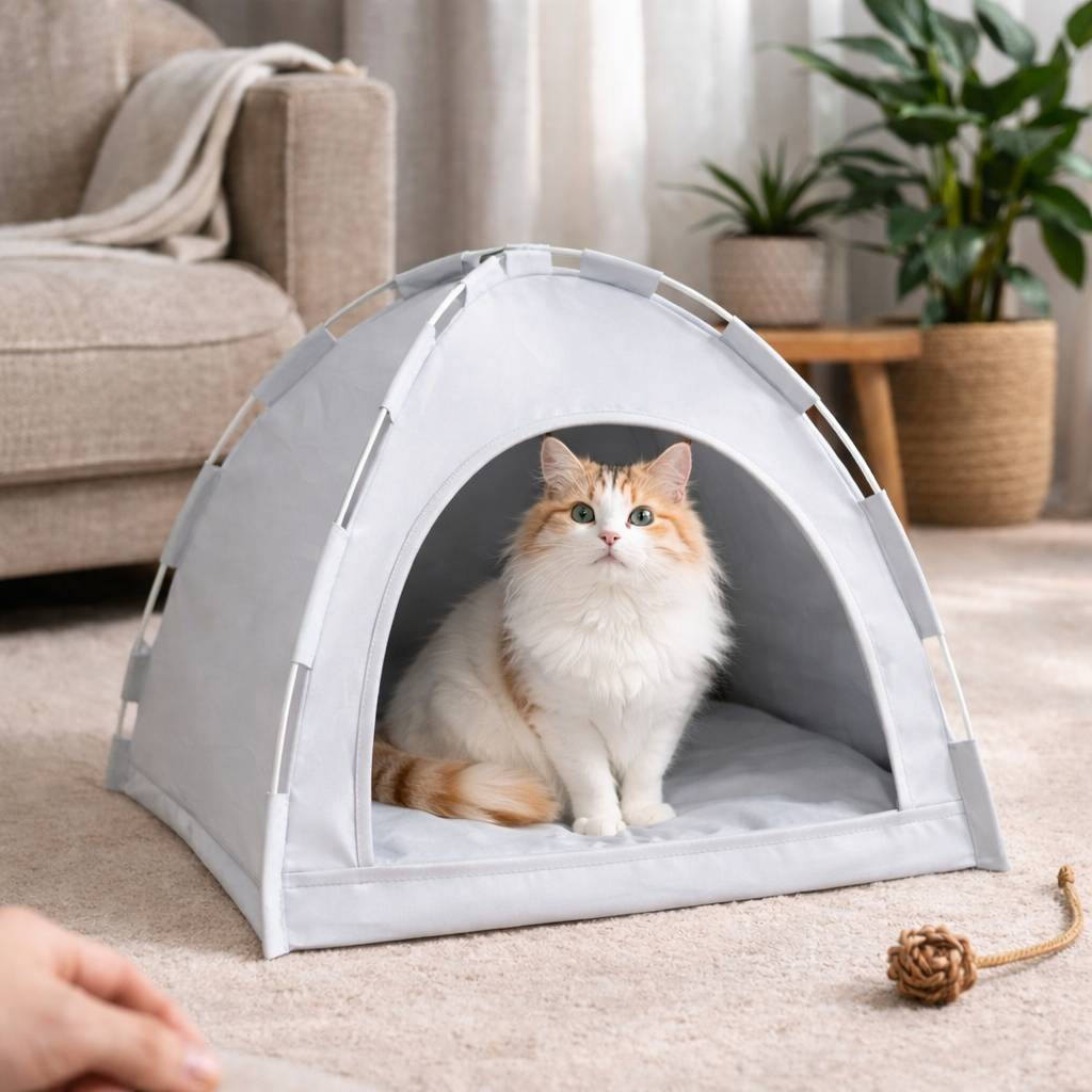 Canvas Cat Tent Bed – Cozy, Breathable & Removable Cushion Hideout