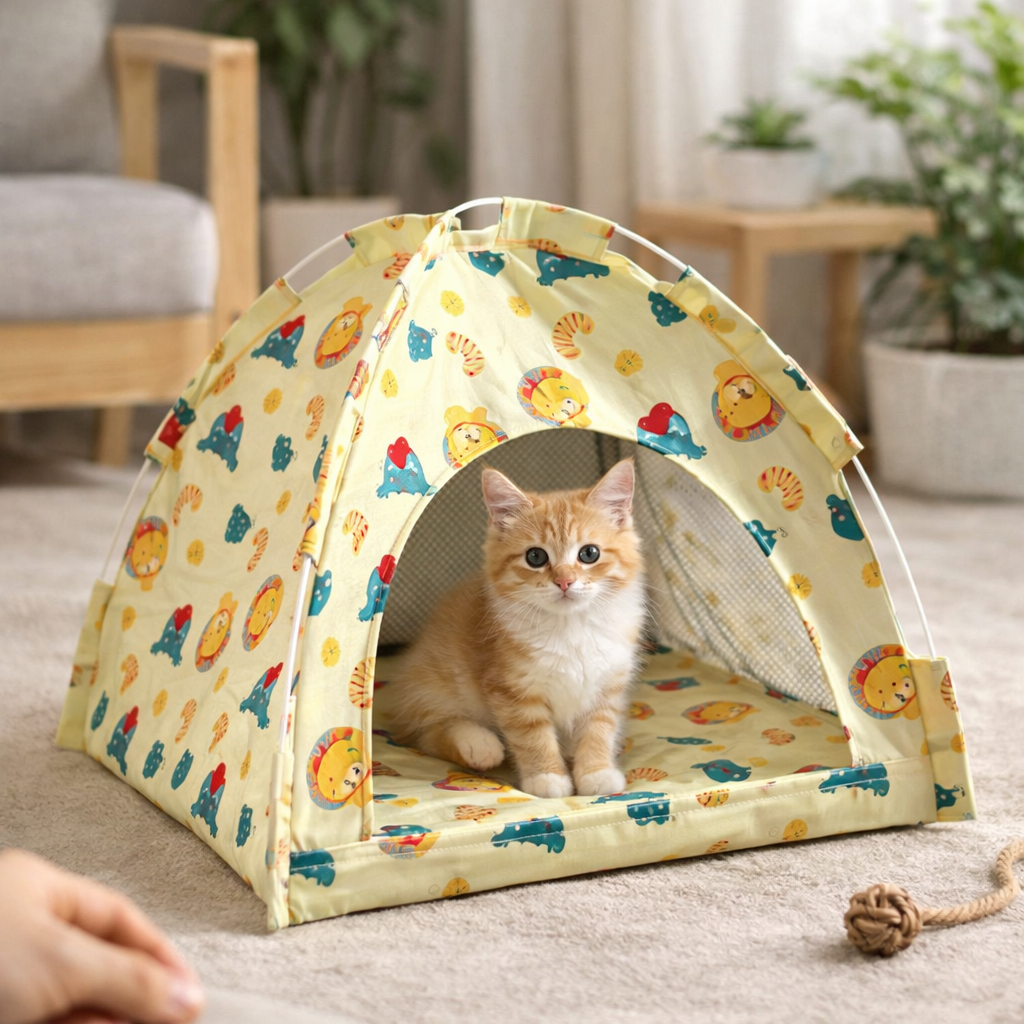 Canvas Cat Tent Bed – Cozy, Breathable & Removable Cushion Hideout
